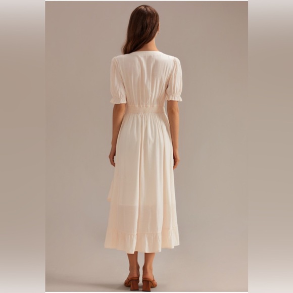 NWOT Petallush Ivory Short Sleeve Ruffle Midi Dress Sz M - Picture 3 of 9